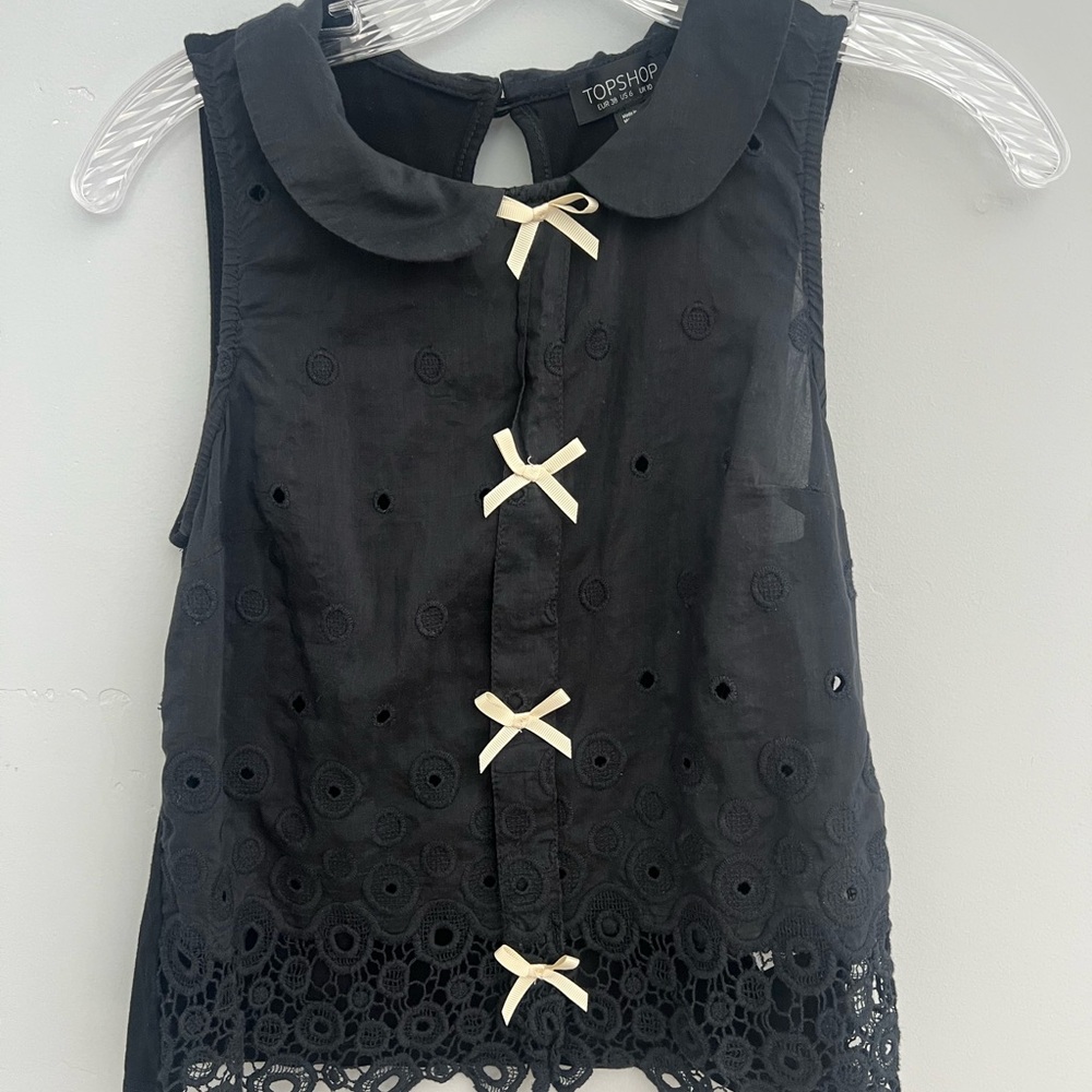 Topshop Black Sleeveless Blouse with Cream Bows